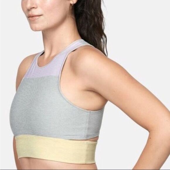 Outdoor Voices Slash Back Crop Tank Top Workout Pink Grey Yellow Size Medium - Picture 1 of 5